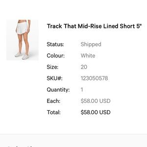 Lululemon women’s white track that mid rise 5” shorts